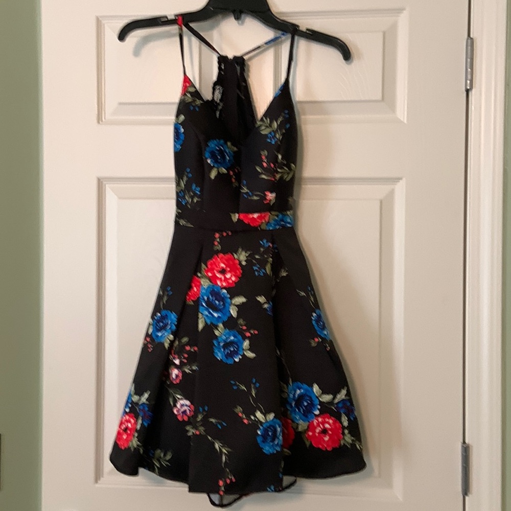 Black Floral Flare Party Dress
